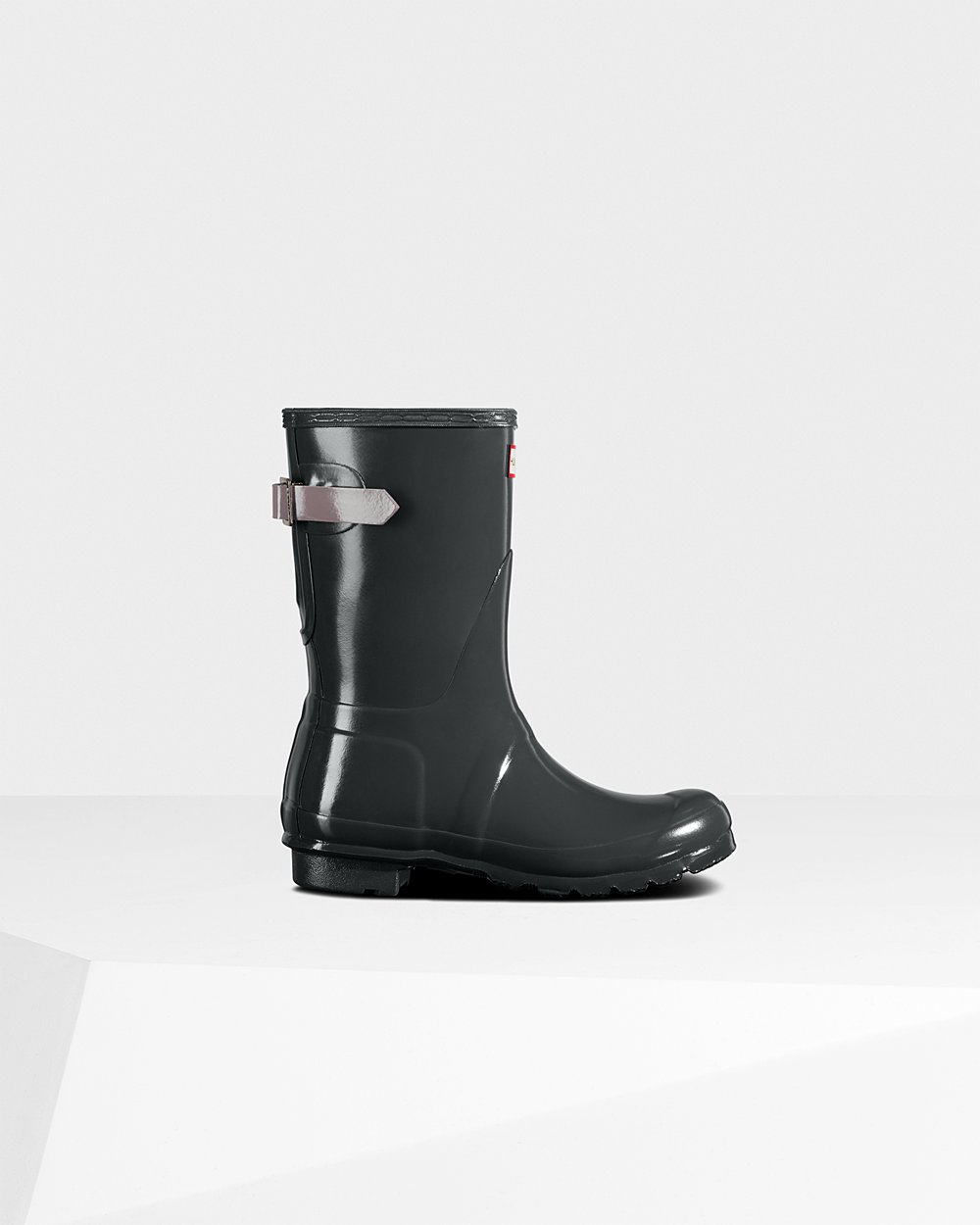 Botas de Lluvia Cortas Hunter Mujer - Original Back Adjustable Gloss - Verdes Oscuro/Morados - JVEGY